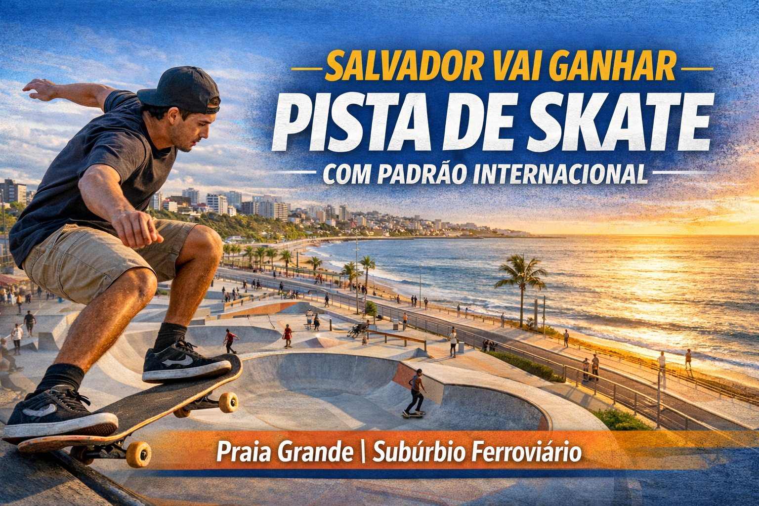 Salvador terá skatepark no Subúrbio com padrão internacional da World Skate e obras ligadas ao VLT